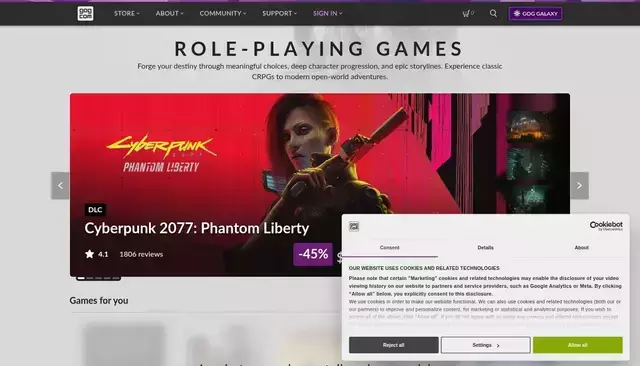 gog.com homepage screenshot