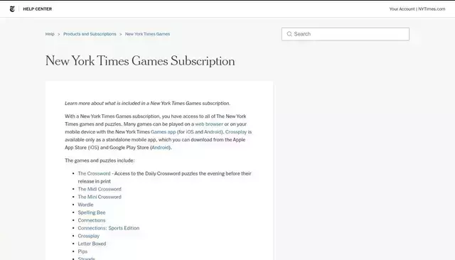 help.nytimes.com homepage screenshot