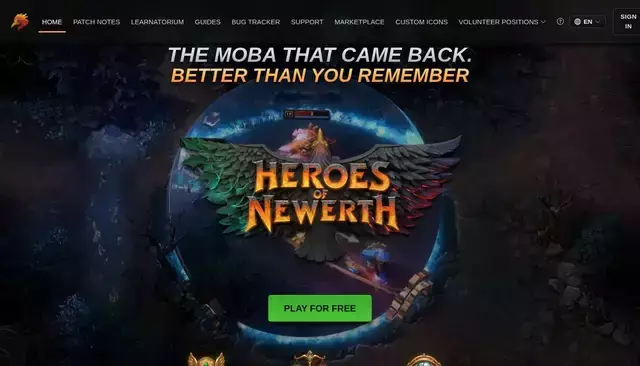 heroesofnewerth.com homepage screenshot