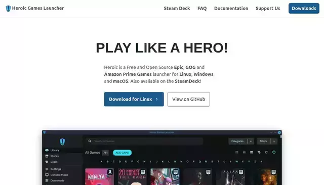 heroicgameslauncher.com homepage screenshot