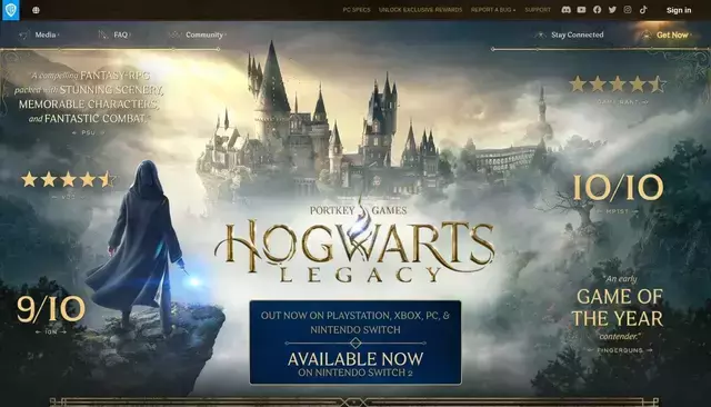 hogwartslegacy.com homepage screenshot