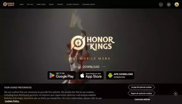 www.honorofkings.com homepage screenshot