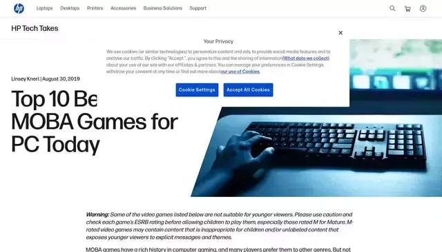 hp.com homepage screenshot
