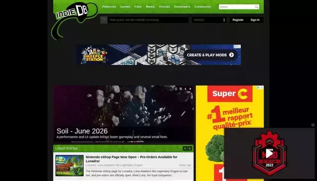 indiedb.com homepage screenshot