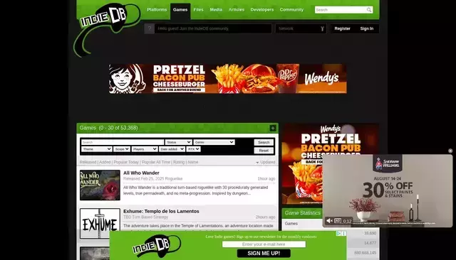 indiedb.com homepage screenshot