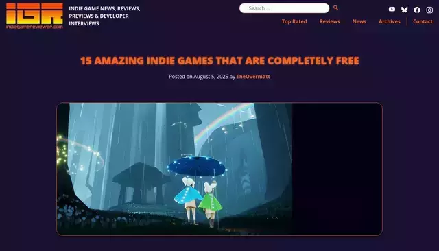 indiegamereviewer.com homepage screenshot