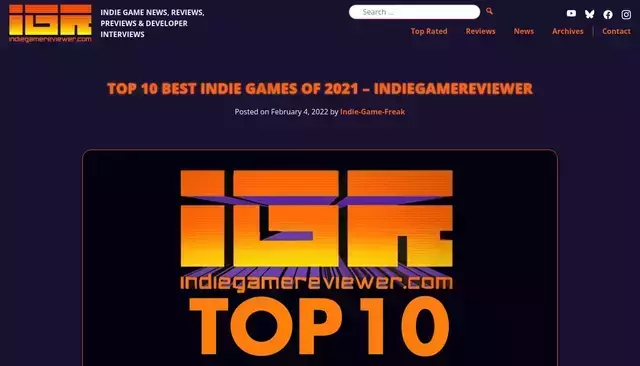 indiegamereviewer.com homepage screenshot