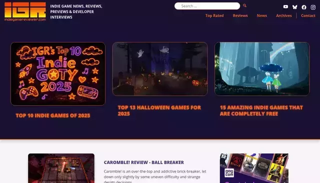 indiegamereviewer.com homepage screenshot