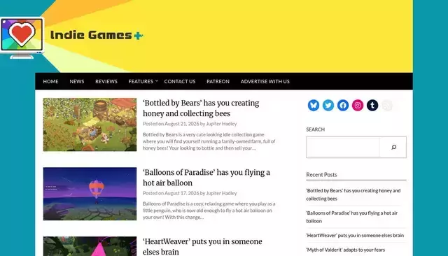 indiegamesplus.com homepage screenshot