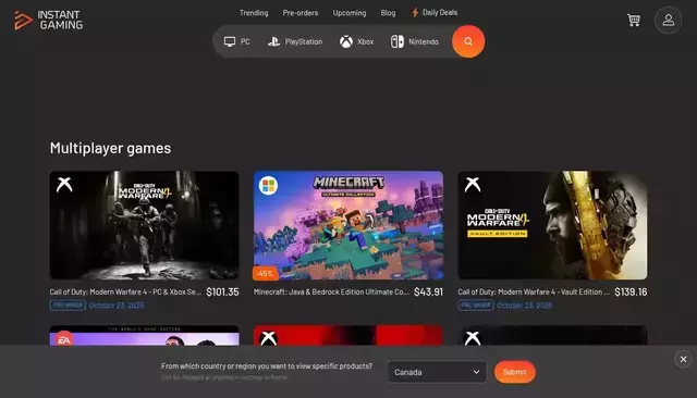instant-gaming.com homepage screenshot