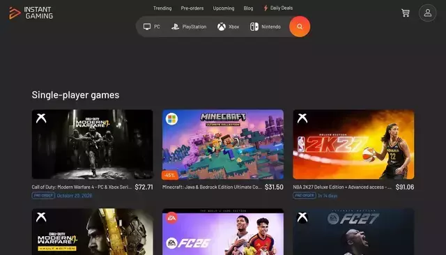instant-gaming.com homepage screenshot