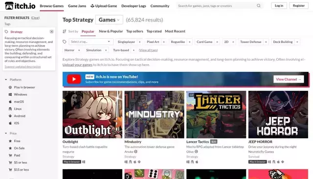 itch.io homepage screenshot