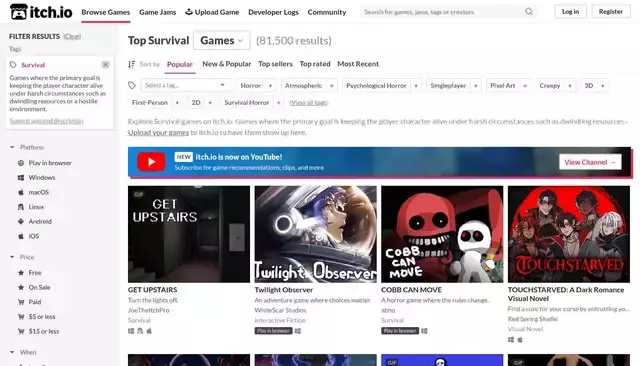 itch.io homepage screenshot