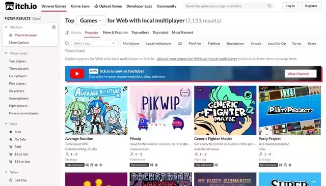 itch.io homepage screenshot