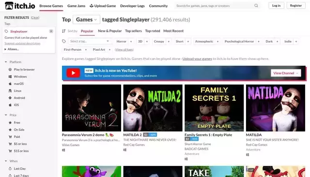 itch.io homepage screenshot