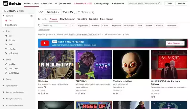 itch.io homepage screenshot