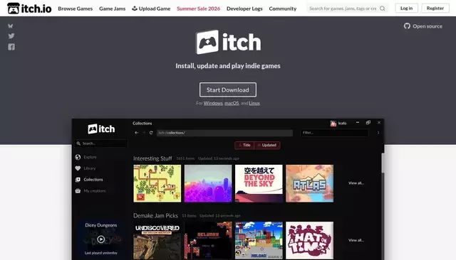 itch.io homepage screenshot