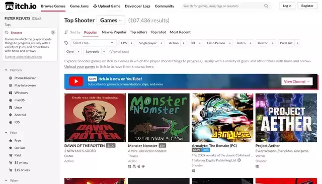 itch.io homepage screenshot