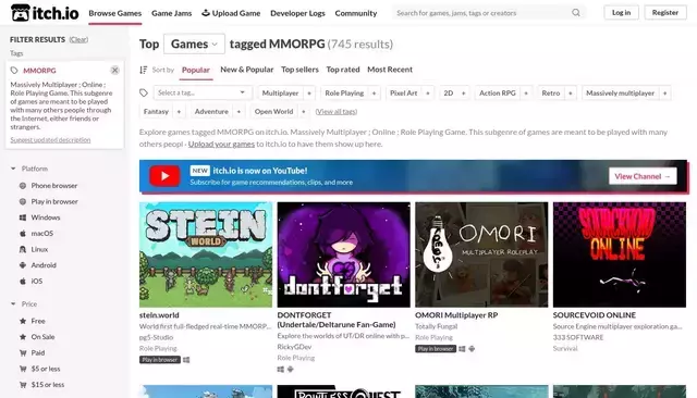 itch.io homepage screenshot