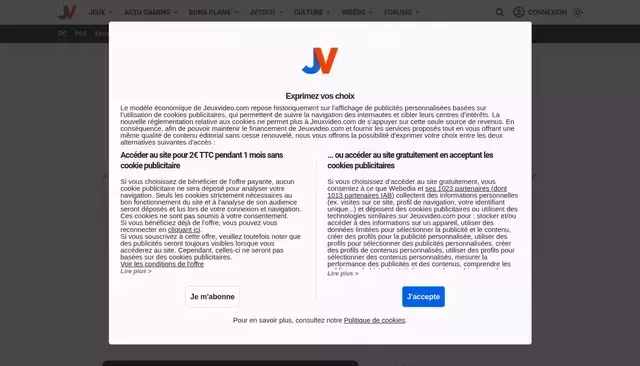 jeuxvideo.com homepage screenshot