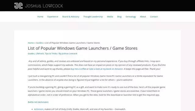 joshualowcock.com homepage screenshot