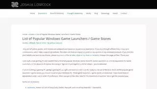 Joshua Low Cock List of Popular Windows Game Launchers / Game Stores