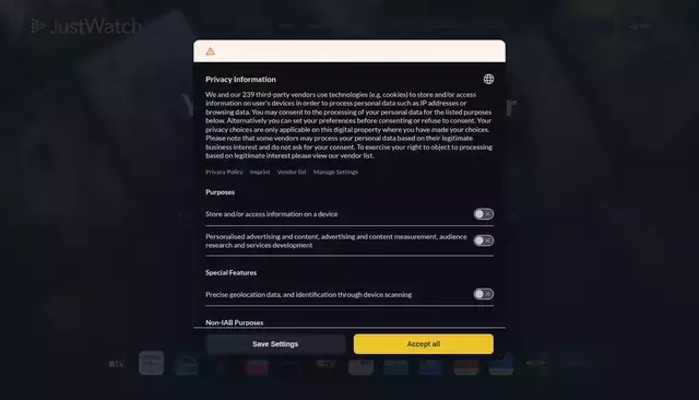 justwatch.com homepage screenshot