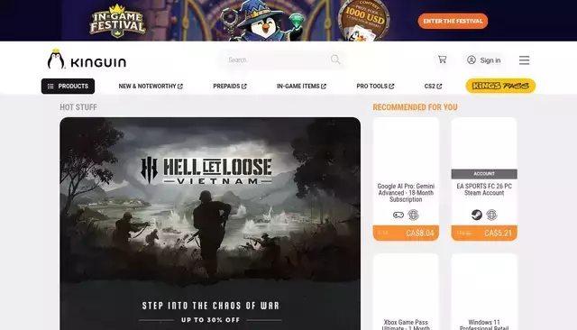 kinguin.net homepage screenshot