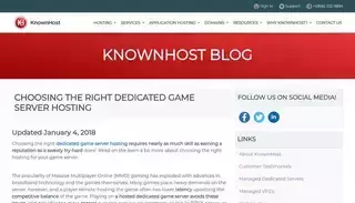Known Host Dedicated Game Server Hosting - Choose the Best Servers for Games