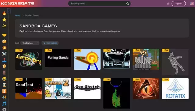 kongregate.com homepage screenshot