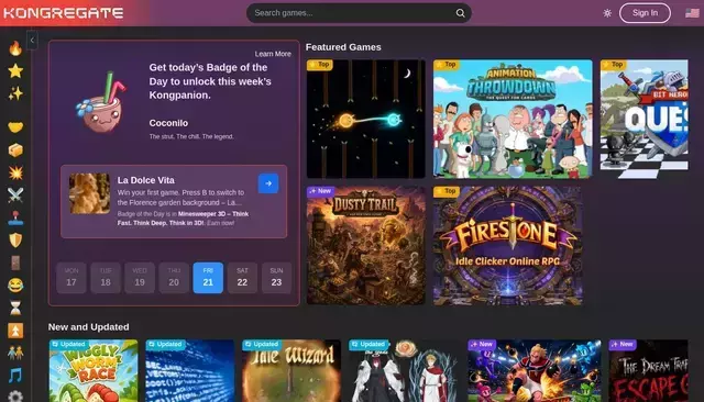 kongregate.com homepage screenshot