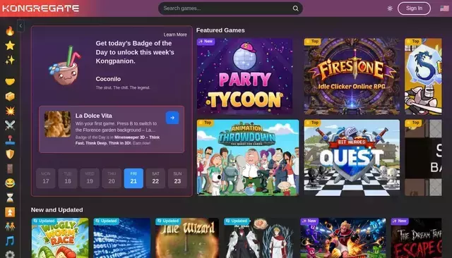 kongregate.com homepage screenshot