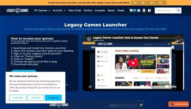 legacygames.com homepage screenshot