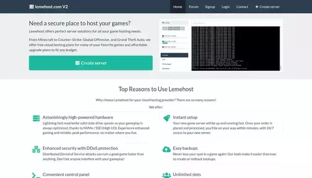 lemehost.com homepage screenshot