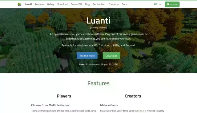 luanti.org homepage screenshot