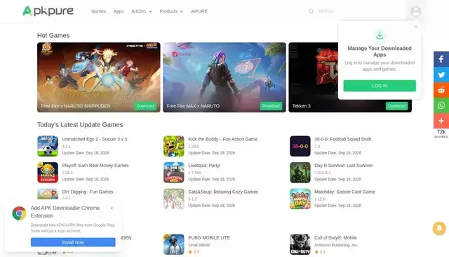 m.apkpure.com homepage screenshot