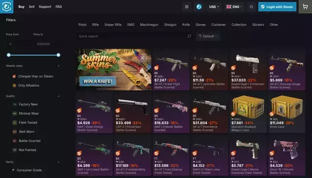 market.csgo.com homepage screenshot