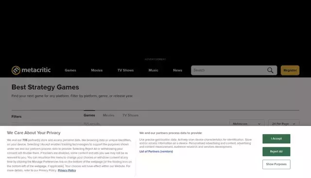 metacritic.com homepage screenshot