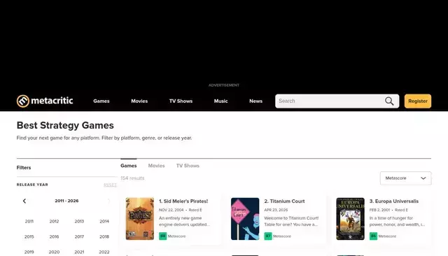 metacritic.com homepage screenshot