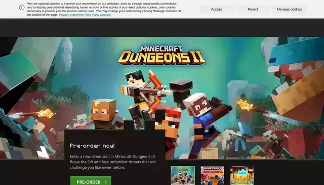 minecraft.net homepage screenshot