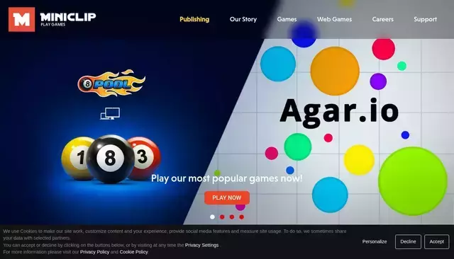 miniclip.com homepage screenshot