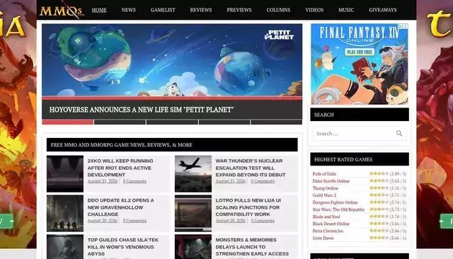 mmos.com homepage screenshot
