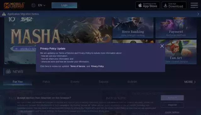 mobilelegends.com homepage screenshot