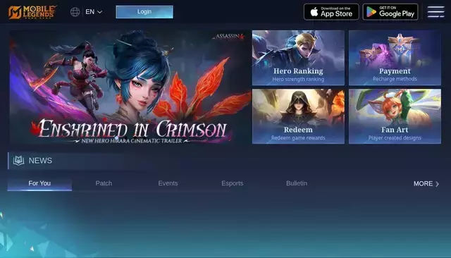 mobilelegends.com homepage screenshot