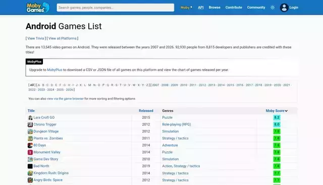 mobygames.com homepage screenshot