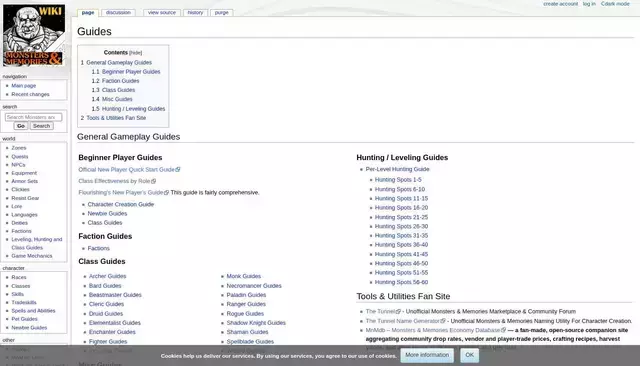 monstersandmemories.miraheze.org homepage screenshot