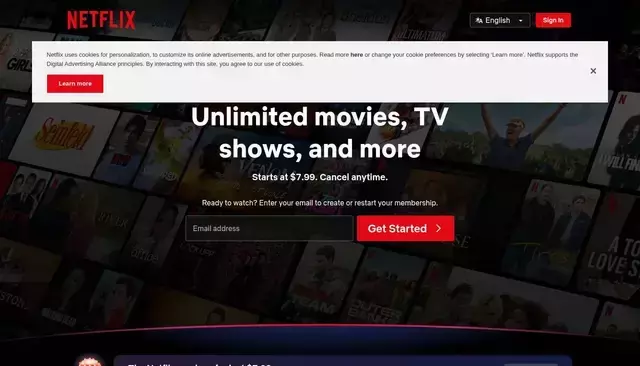 netflix.com homepage screenshot