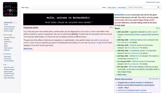 nethackwiki.com homepage screenshot
