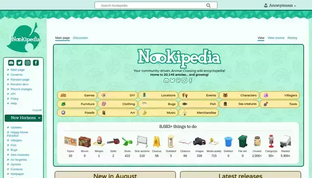 nookipedia.com homepage screenshot