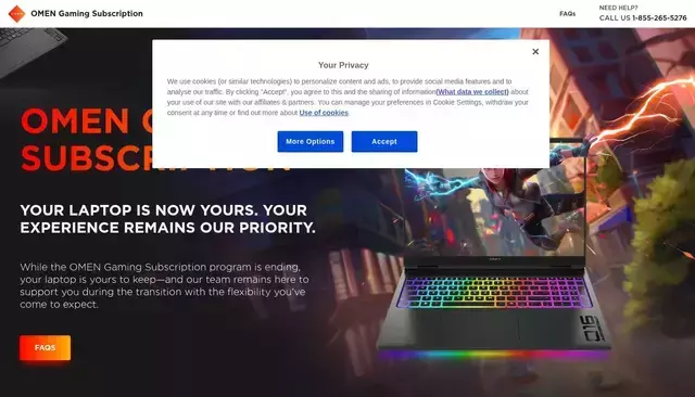 omengamingsubscription.hp.com homepage screenshot